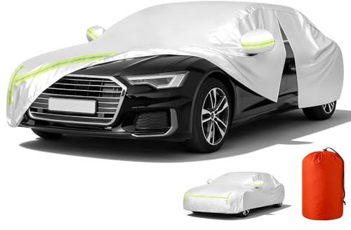 AOOSA Bache Voiture, 435x180x160CM Housse Voiture Universale, Conception à Ouverture Latérale & Doublure en Coton, Anti UV Soleil Neige Poussière, Housse de Véhicule pour l'Intérieur et l'Extérieur