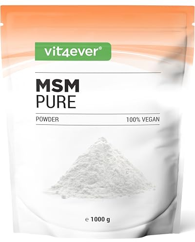 Polvere di MSM - 1 kg (1000 g) - 99,9% Metilsulfonilmetano Cristallino Puro - Fattore Mesh 40-80 - Zolfo Organico - Vegano, Senza Additivi