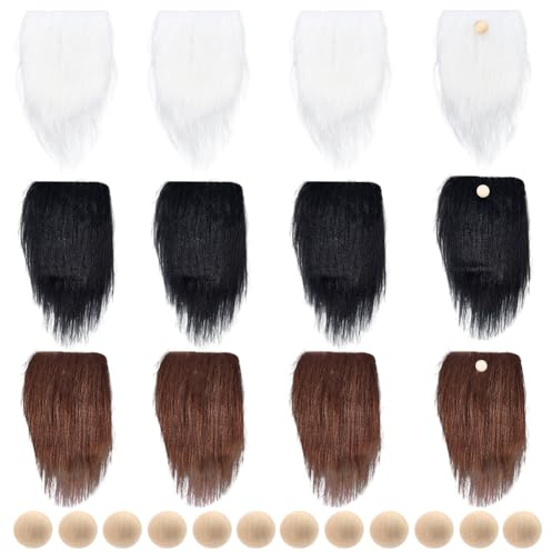 SOFPLATE 12 set di 3 colori Gnomi Kit Barba Sfusi Pretagliati Gnomi Barbe e Nasi Bianco Nero Marrone Pelliccia Sintetica Tessuto Palline di Legno Non Rifinite Decorazioni per Fai Da Te Artigianato Fes