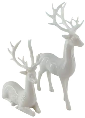 Weihnachts Rentier Figure, Rentier Hirsch Skulptur Winter Weihnachten Deko, Kreative Deko für Wohnzimmer, Küche, Schlafzimmer, Festliche Elch Statuen als Saisonale Heim und Partydekoration,Weiß