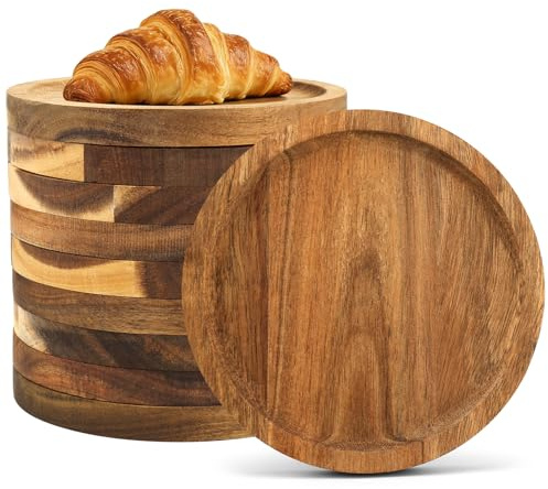 Ginobili 10 Pcs Wood Dinner Plates,Round Wood Tray, Small Wooden Serving Dish Bulk, Round Platter Tray for Dessert Snack Food Cake Bread Housewarming Gift