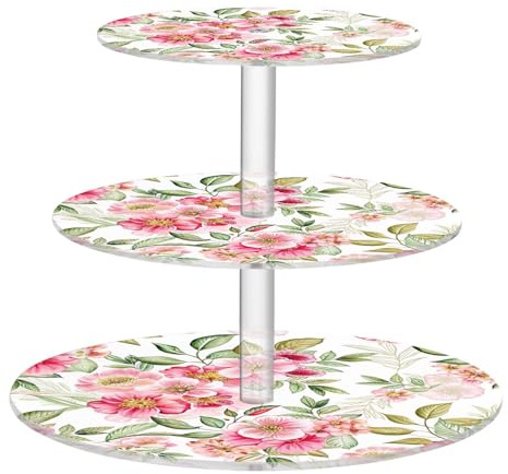 FLildon Spring Herbs & Flowers 3 Tier Cupcake Stand Round Acrylic Cup Cake Holder Dessert Tower Display for Pastry Party Serving Trays