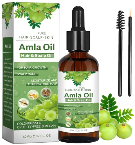Amla Hårolja, Amla olja 60 ml, hårvårdsolja, hårolja vård, ren naturlig vegetabilisk olja, minskar håravfall för hälsosam hårväxt, ger näring åt hårbotten, ögonbryn och ögonfransar