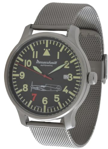 Aristo Messerschmitt Fliegeruhr ME109-42R7-AM Automatik mit Milanaise Armband Rote 7 SW200 Wasserdicht 5ATM