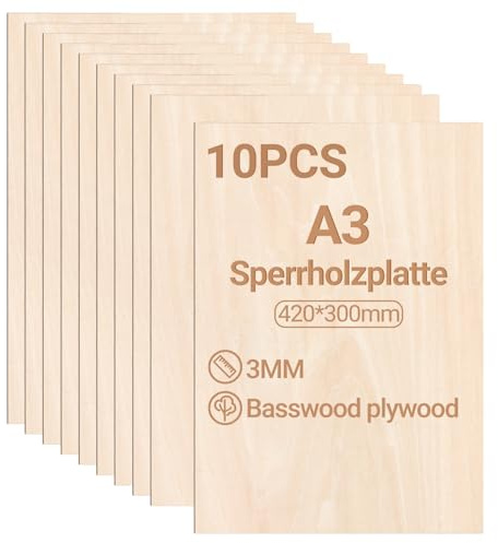 Peviasot Sperrholzplatte 3mm 420x300mm 10 Stück Linde holzplatte Zuschnitt Nach Bastelhölzer Holz für Modellbau Laserschnit Laser Gravur Holz Brennen Malerei DIY Ölmalerei