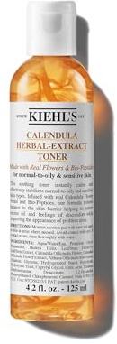 Kiehl's Calendula Herbal Extract Alcohol-Free Toner, Soothing Facial Toner for Normal to Oily Skin, Visibly Reduces Redness & Oil, Improves Skin Texture, Paraben-Free, Fragrance-Free - 4.2 fl oz
