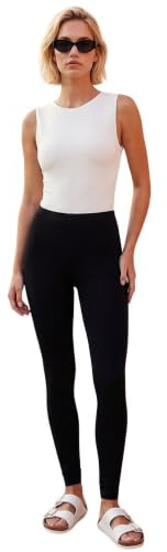 Roman Stretch Leggings for Women UK Ladies Yoga Pants Gym Fitness Trousers Cotton High Waisted Pull On Elasticated Waist Smart Casual Tummy Control Thick Shapewear - Black - Size 18