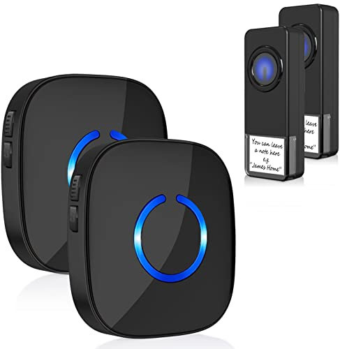 Doorbell Wireless Chime Kit with 2 Door Bells and 2 Plugin Receivers 1000-feet Long Range, Black