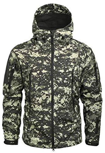 Taktische Militärjacke, warm, Fleece, langärmlig, mit Kapuze, Camouflage, Softshell, wasserdicht, für Camping, Jagd, Angeln, Outdoor, mit Kapuze Gr. XXL, ACU