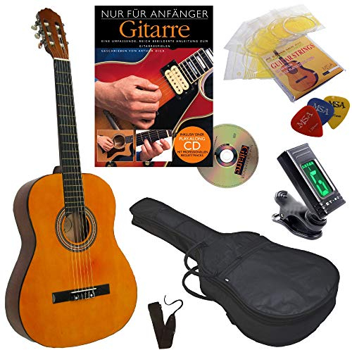MSA 4/4 KONZERTGITARRE STARTER SET (GITARRE NATUR - TASCHE - BAND - SAITEN - 3xPIK - STIMMGERÄT - LERNBUCH)
