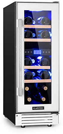 Klarstein Weinkühlschrank 2 Zonen, 53L Getränkekühlschrank, Kleiner Einbau-Weinschrank Schmal, Wein-Kühlschrank mit Glastür, Indoor/Outdoor Flaschenkühlschrank, Wine Fridge für 17 Flaschen