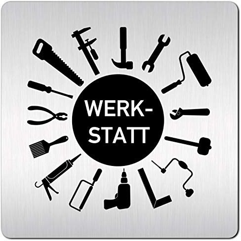 Türschilder24 XXL Schild - Türschild (B) • 125 x 125 x 0,15 mm • Werkstatt 001 • 1,5 mm Aluminium Vollmaterial • 100% Made in Germany