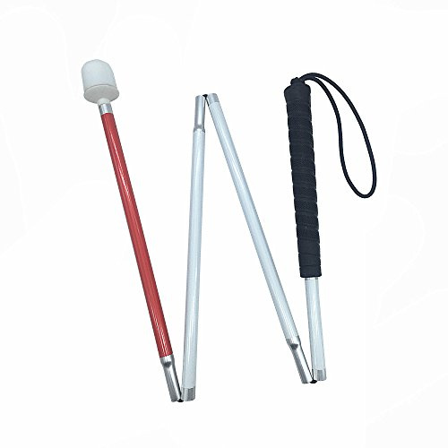 90cm Blindenlangstock,Weiße Stock,Faltlangstock mit Kautschukgriff, Kunststoff-Rollspitze, 4-teilig