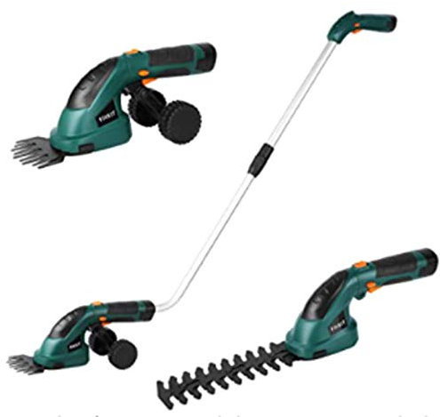 7.2V Cordless 2 in 1 Electric Hedge Trimmer Built in Lithium Ion Battery, Topiary Shears, Hand Held Trimmer, Cordless Shears Ideal for Shrub, Garden, Grass or Lawn Cultivation,Telescopic Handle