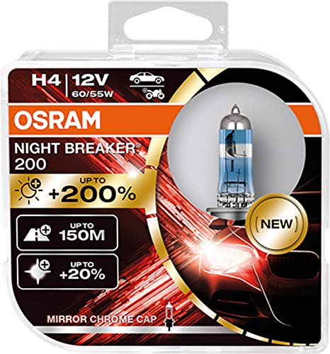 OSRAM NIGHT BREAKER 200, H4, +200% more brightness, halogen headlight lamp, 64193NB200-HCB, 12V, Duo Box (2 lamps), bianco