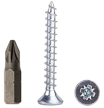 Confezione di 400 viti per legno in acciaio zincato da 4,0 x 25 mm, per truciolato, universali Pozidriv, PZ completamente filettate, a testa svasata (400, 4,0 x 25 mm)