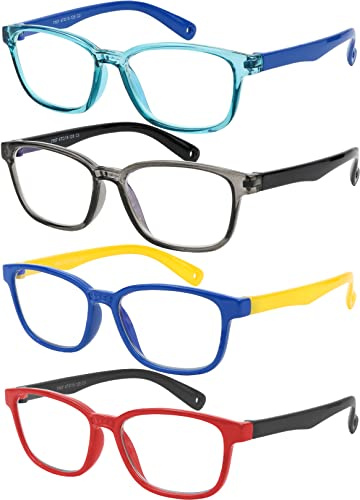 Yogo Vision Blue Light Blocking Glasses for Kids UV Protection Girls Boys Blue Light Glasses Anti Eyestrain (4 Pack)