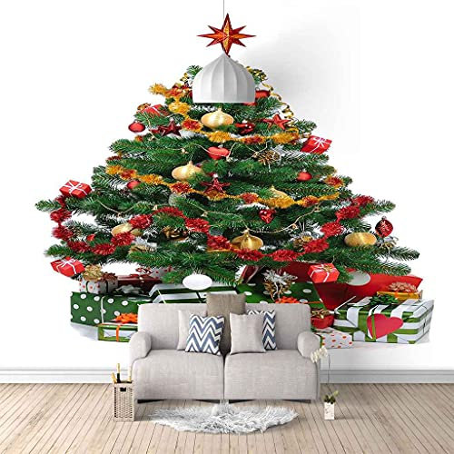FVGKYS Wandbilder Schlafzimmer Erwachsene Kinder Tapete Plakate 3D Grünes Weihnachtsbaum-Plakat Selbstklebend Wandgemälde Wandtattoo Kunst Dekoration Für Wohnzimmer Küche Wanddekoration 200x150cm