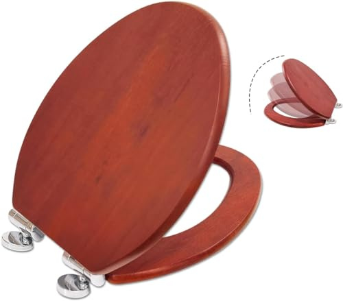 SAINOS MDF-Toilettensitz, Klodeckel Holz, O-Förmig Toilettendeckel Mit Soft-Close-Mechanismus, Verstellbaren Scharnieren Aus Zinklegierung, Verhindert Rostbildung, 180KG Tragkraft