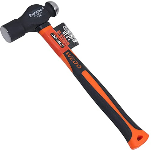 WEDO Ball Peen Hammer, Ball Pein Hammer 24oz(1.5 lb),Shock Absorbing Fiberglass Handle with Textured Grips,High Carbon Steel,Forged Steel Construction for Metal Working,Riveting, Shaping,Bending Metal