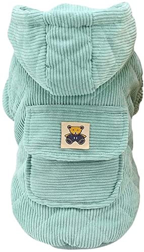 DHGTEP Hundemantel Cord Hundejacke Fleece Hoodie Warm Winddicht Welpenjacken Hundebekleidung Herbst Winter Bekleidung für Kleine Mittlere Hunde (Farbe : Grün, Größe : M)