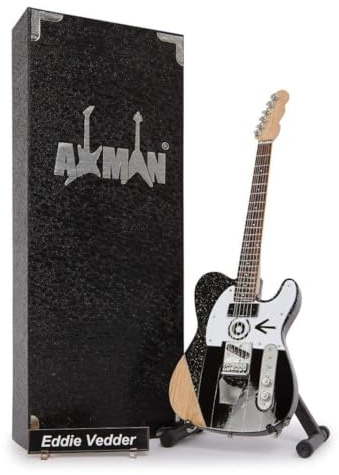 Eddie V (Pearl Jam) - Replica di chitarra in miniatura, idea regalo musicale, fatta a mano, in scala 1/4, include una scatola espositiva, targhetta per il nome e un supporto per chitarra in miniatura