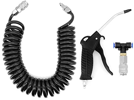 Yuhtech Schwarz Air Duster Blaspistole mit 5M Druckluftschlauch, Druckluft Set Druckluftschlauch für LKW Auto PKW Boot