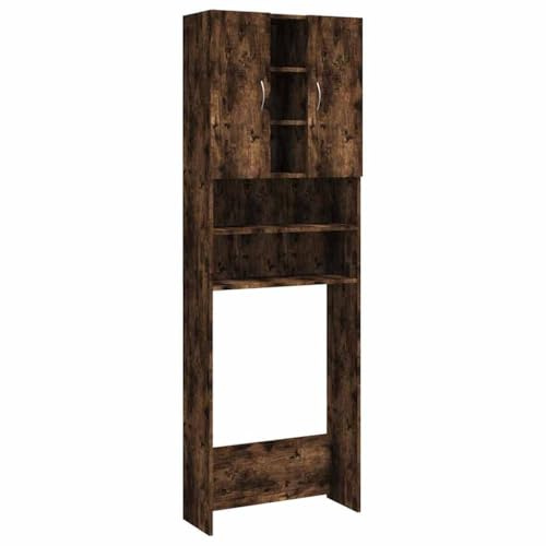 vidaXL Waschmaschinenschrank, Badschrank mit 2 Türen 9 Fächern, Hochschrank für Badezimmer Waschmaschine, Trocknerschrank Schrank Regal, Räuchereiche
