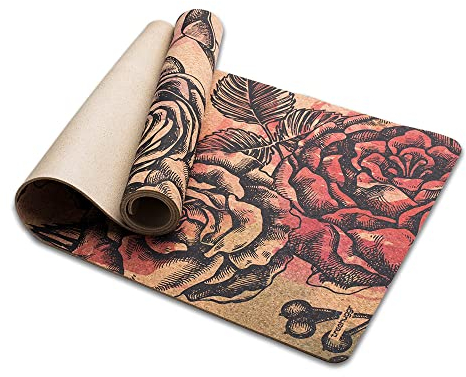 Treehuggr Classic Kork Yogamatte Flourish aus Portugal, 5mm, 100% nachhaltig aus Kork und recyceltem Latex, 186x66cm