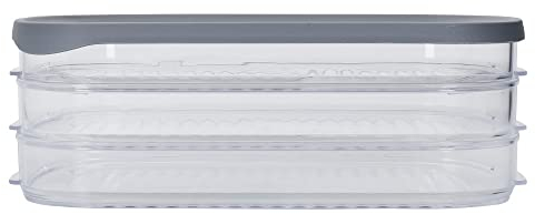 MasterClass Deli Food Storage Box mit 3 einzelnen transparenten Fächern, großer rechteckiger Fleisch- und Wurstbehälter mit grauem Deckel für den Kühlschrank