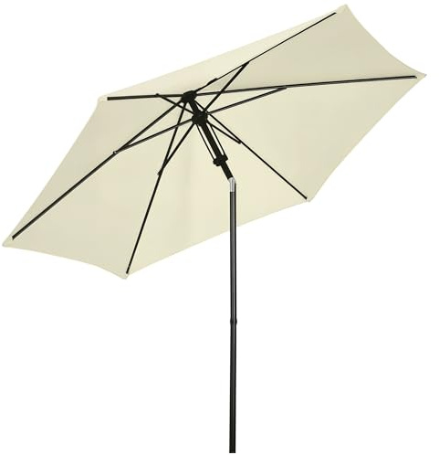 Outsunny Ombrellone da Giardino con Tettuccio 45° 2.7x2.5 m Beige e Nero | Poliestere e Metallo, 6 Stecche