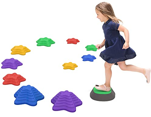 ZONEKIZ Kids Stepping Stones, 11 Pieces Balance River Stones for Obstacle Course, Stackable Non-Slip Starfish Shape, Sensory Play for Indoors, Outdoors