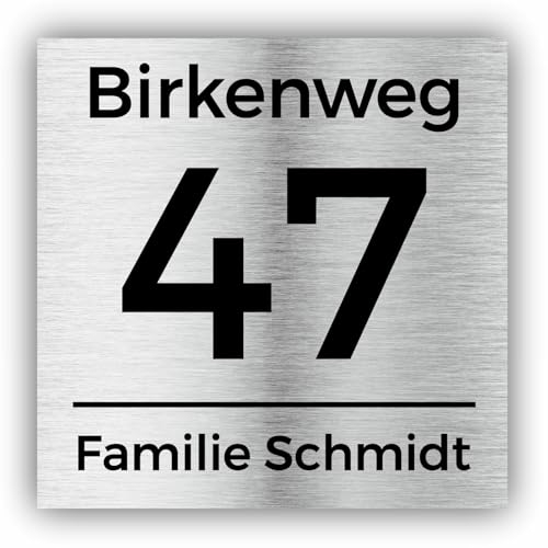 Premium Hausnummer Silber Gebürstet | individuell anpassbar | Aluverbund | UV Direktduck | Beständig | Witterungsfest | Art.Nr. H1010