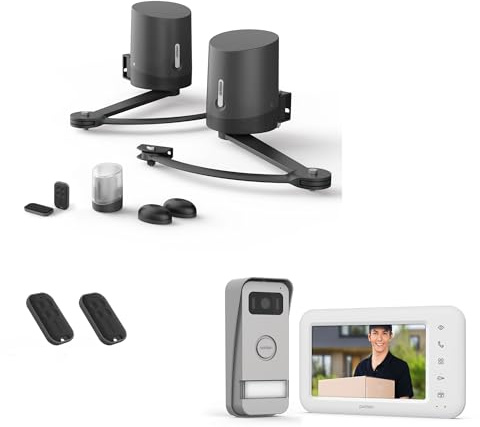 Avidsen Orane Connect + Visiophone Elia Smart 2 pour Portail Battant | Portail jusqu’à 5 m/500 kg, moteurs 24 V, visiophone 7”, Avidsen Home, 4 télécommandes, photocellules