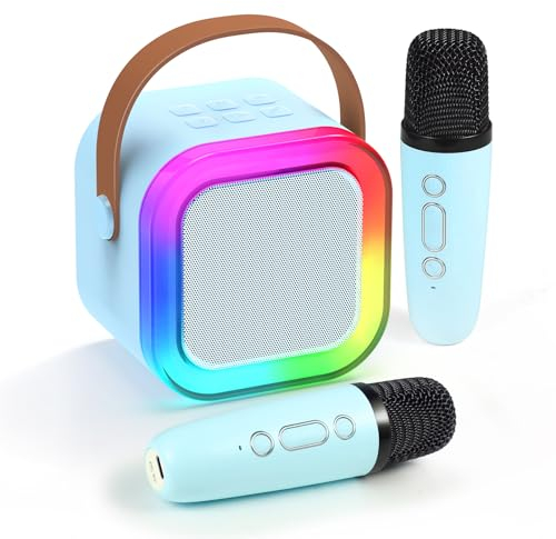 Fede Karaoke 2 Micrófonos para Niños, Mini Karaoke Infantil Micrófonos Inalámbricos Altavoz Bluetooth Portátil con Efectos de Cambio de Voz y Luces LED, Mejores Juguetes Regalos para Niñas y Niños