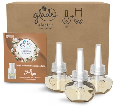 Glade Liquido Elettrico Profumatore per Ambienti con Olii Essenziali, Fragranza Gelsomino e Sandalo di Bali, Fino a 120 Giorni di Profumo, 3 Ricariche