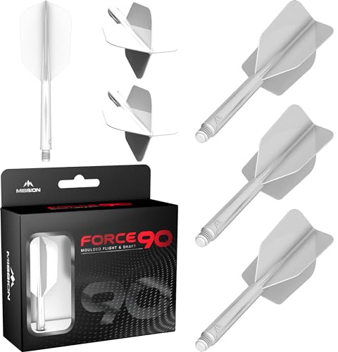 Mission Darts Force 90 | Integrated Precision Moulded Dart Flight And Shaft System, Pack of 3 Professional Highly Durable 2-In-1 Combined Dart Flights And Stems | Slim (White, Tweenie)