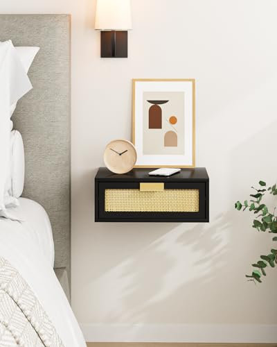 HEYZOEY Floating Bedside Table, Wood Bedside Table with Drawer, Wall Mounted Nightstand for Bedroom,Livingroom,Yellow