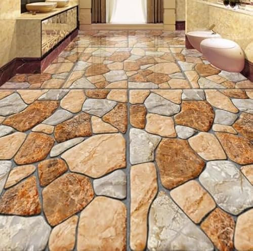 Papier peint mural personnalisé 3D stéréo pavé 3D peinture au sol autocollant salle de bain cuisine carrelage PVC papier peint étanche 3D, 150 cm x 105 cm