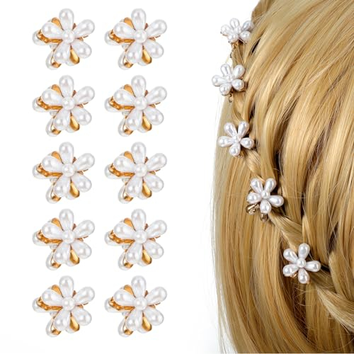 Qianyu 10 Stück Mini Blumen Perlen Haarspangen Klein Haarklammer Dekorativer Haarschmuck Metallclips für Party Damen Mädchen Geburtstagsfeier Hochzeiten