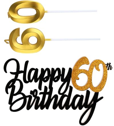 Thyonta 60th Birthday Cake Topper - Personalised Cake Decorations With Birthday Candle for Party Celebration