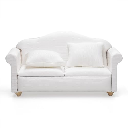 Odoria Puppenhaus Sofa Couch Miniatur: 1/12 Maßstab Liebesbank für Wohnzimmer Schlafzimmer Modern - Mini Möbel Mit Kissen Weiß