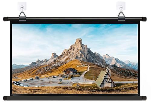 NYASAA Pantalla de Proyección Enrollable Portátil de 60 Pulgadas, 16:9 Pantalla de Proyector Techo y Pared para Cine en Casa, Interior, Exterior, Patio