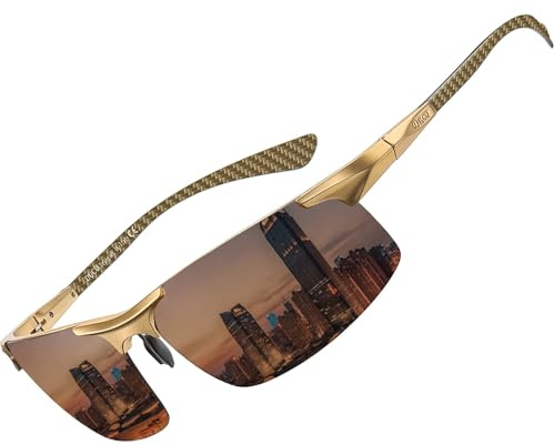 DUCO Herren Polarisierte Sonnenbrille mit Metallrahmen und Kohlefaser Brille Beine Männer Sonnenbrillen Sportbrille Fahrerbrille UV400 CAT 3 8277 | 23g Ultraleichte Fahrerbrille für Männer, UV400-Schutz Verspiegelt Linse Kategorie 3, Verstellbare Nasenpads, Federscharnier