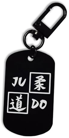 Llavero de acero grabado con símbolo de judo Kanji Japón, artes marciales mixtas, mosquetón, llavero, Negro, Talla única