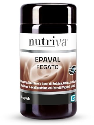 NUTRIVA Epaval, Integratore alimentare con Betaina, Colina, Inositolo, Metionina, N-acetilcisteina ed estratti vegetali. Utile al fegato e per digestione. 50 capsule
