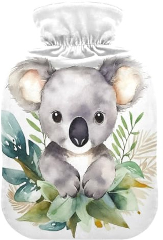 Wärmflasche mit Bezug, Wasserfarben-Koala, 1 l, auslaufsicher, für Hand-, Fußwärmer, Nacken, Schulter, Rücken, Muskelschmerzen, Kältekompresse