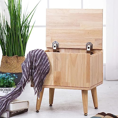 Ottomane aus Massivholz mit Stauraum, rustikales Bauernhaus-Design, Gelb, 40 x 30 x 38 cm, ideal für Eingangsbereich, Schlafzimmer oder Wohnzimmer, Schuhschrank und Bettbank