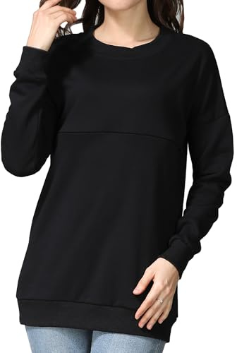 FEOYA Pull Allaitement Femme Sweatshirts de Maternité Grossesse Chaud Tops Blouse Manches Longues Hauts Automne Hiver Noir M
