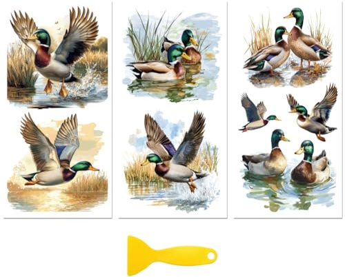 Peacoblue UV DTF Möbel Transferfolie,Stockente und Teich Dekorfolie Deko | 3er Set UV DTF Transfersticker 15x30cm, Wasserfeste Dekorfolie für Möbel, Schubladen, Holz, Glas und Keramik